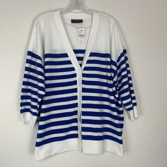 Lane Bryant Sweater Womens 22/24 V-Neck Button-Front Cardigan Nautical Stripes - Picture 1 of 10